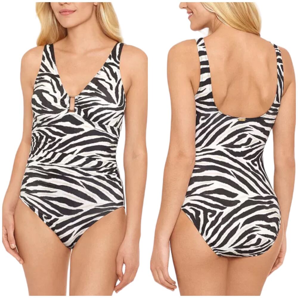 Lauren Ralph Lauren NWT Zebra Ring Over-The-Shoulder One-Piece Swimsuit Size 16